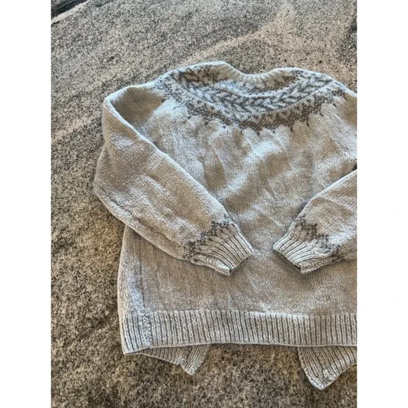 Vintage Hand Knit Cardigan Sweater Womens Gray Fair Isle Nordic Crewneck Retro - Picture 3 of 12